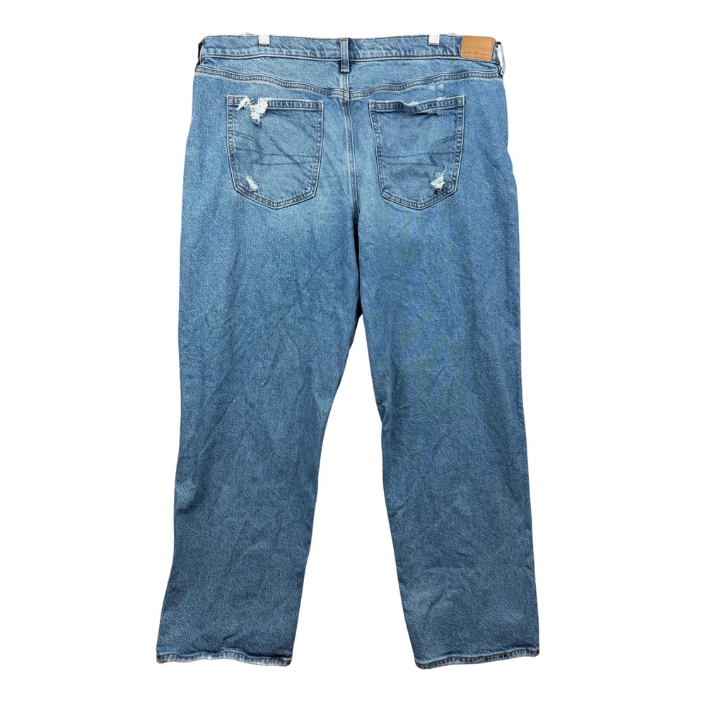 American Eagle Stretch Mom Jeans Womens 20 Regular Blue Distressed High Rise - Picture 2 of 4